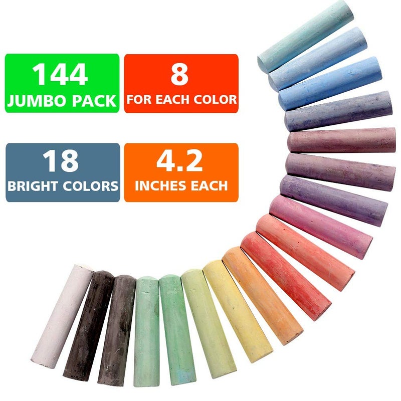 feela Sidewalk Chalk, 144 Pack 18 Colors Sidewalk Chalk Set For Kids Jumbo Chalk Bulk, Great for Kids Family, Paint on Sidewalk School Chalkboard Blackboard Street Playground - Image 2